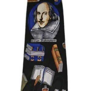 Vintage Steven Harris Shakespeare Tie Necktie, Navy Background, 100% Polyester